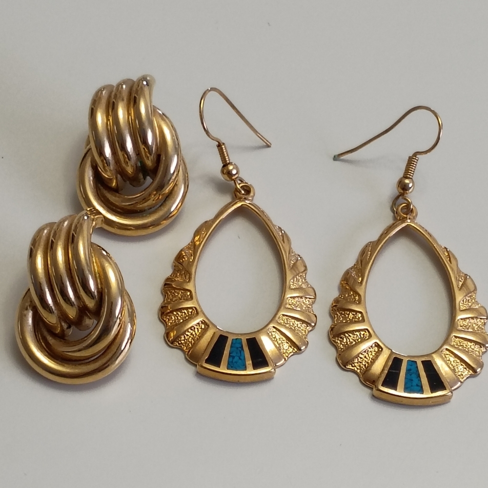 Vintage Pierced Earrings Statement Gold Tone Stamped Quality Impressive Design